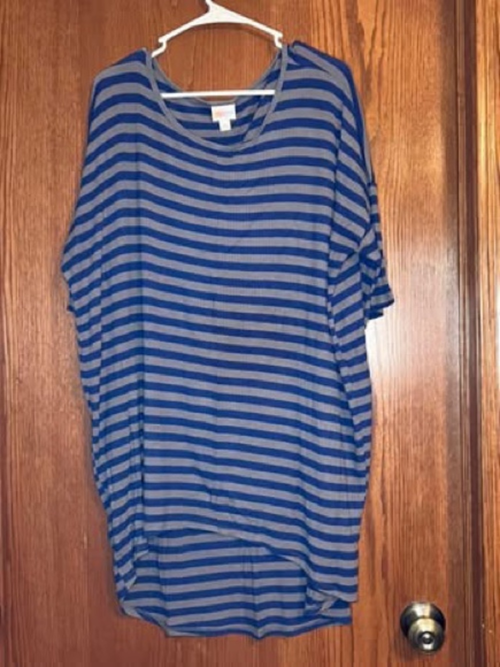 LuLaRoe Blue and Gray Striped Short Sleeve Tee